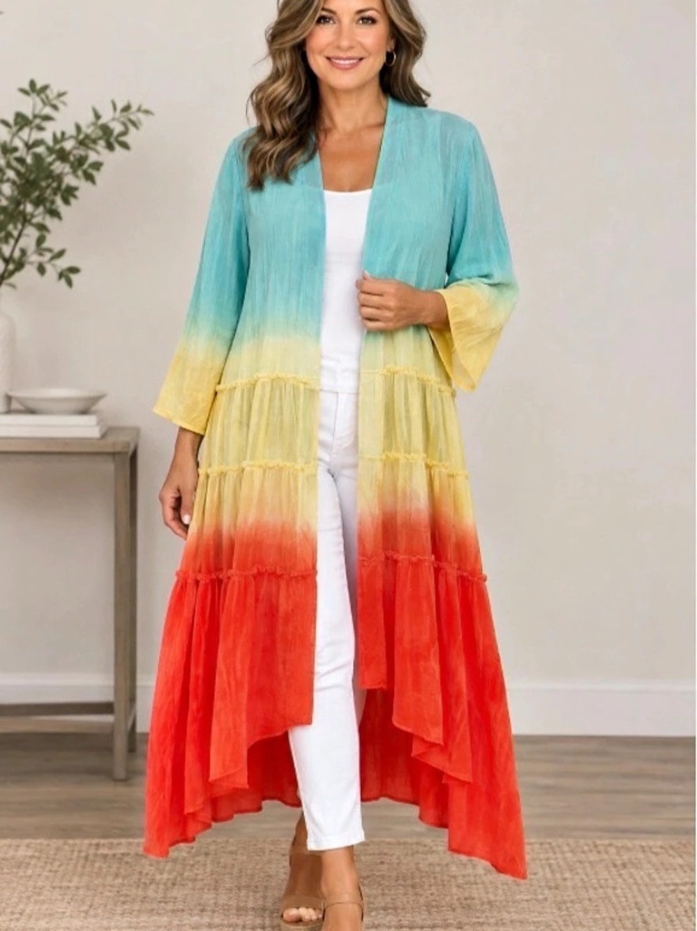 SOFT SURROUNDINGS Topper Clorosa Ombre Long Open Front Artsy PM